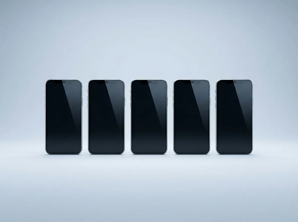 Fila de smartphones premium en superficie de estudio